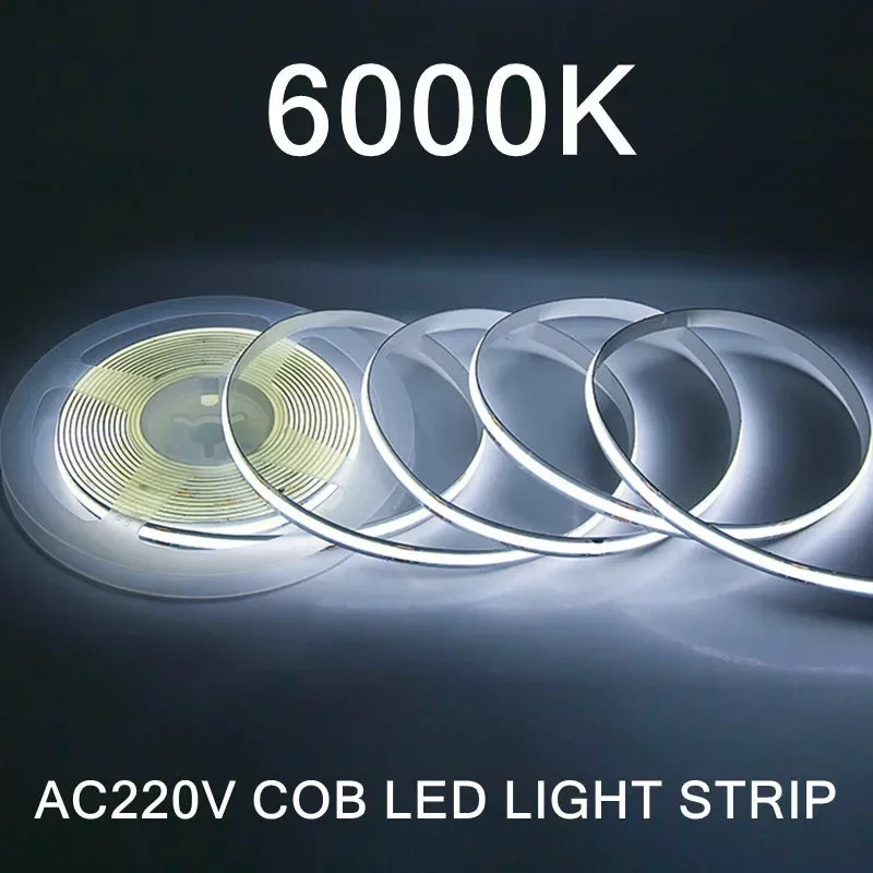 220V COB LED Strip Light Flexible Tape Lights Smart IC No Need Driver High Bright 240 LEDs Linear Lighting RA95 Warm White 1-5m